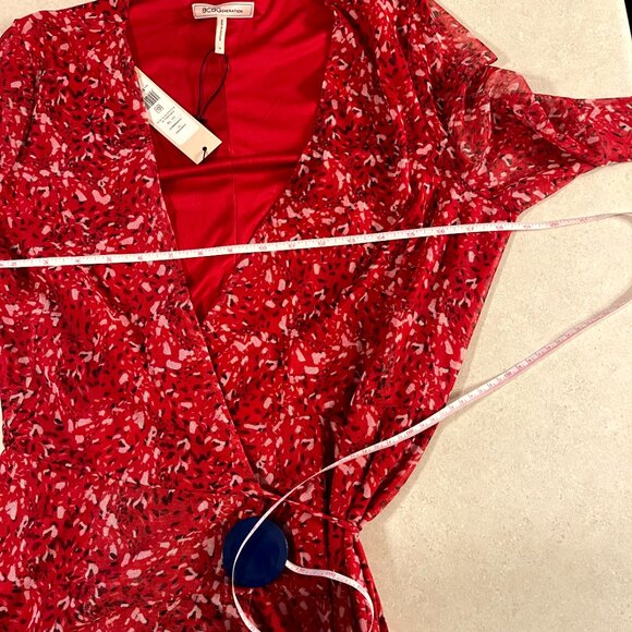 NWT Red BCBGeneration Red Floral Long Sleeve Wrap Dress Size 16 Mesh - Picture 10 of 10